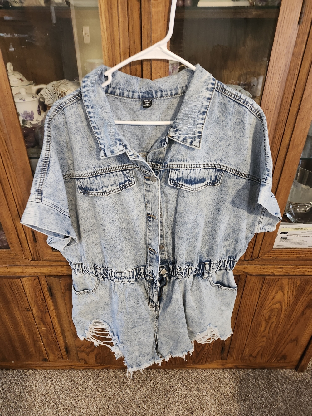Light Acid Wash Denim Romper Jacket - Distressed Style